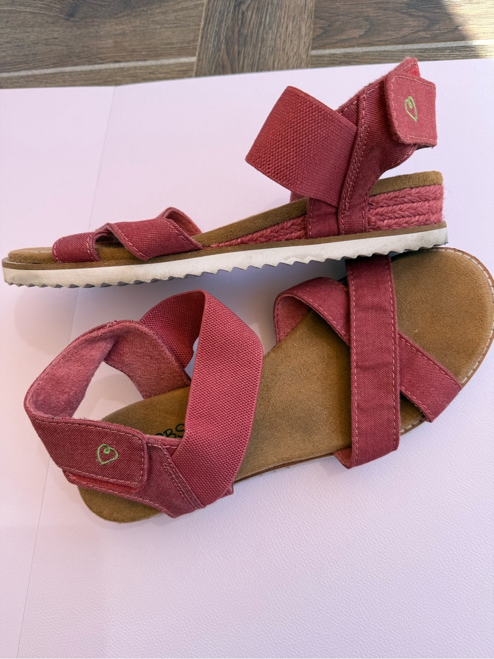 BOBS from Skechers Women's Burgundy Canvas Velcro Strap Sandals